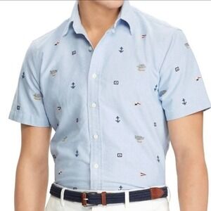 Ralph Lauren Button Up Short Sleeve 2XL Nautical Embroider Oxford Preppy Coastal